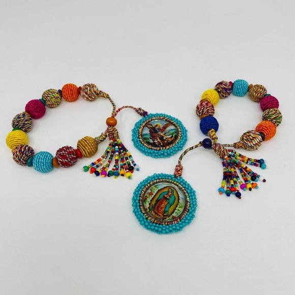 Artisan Hand Crafted Round Beaded Virgin and Archangel Bracelet - Picture 1 of 8